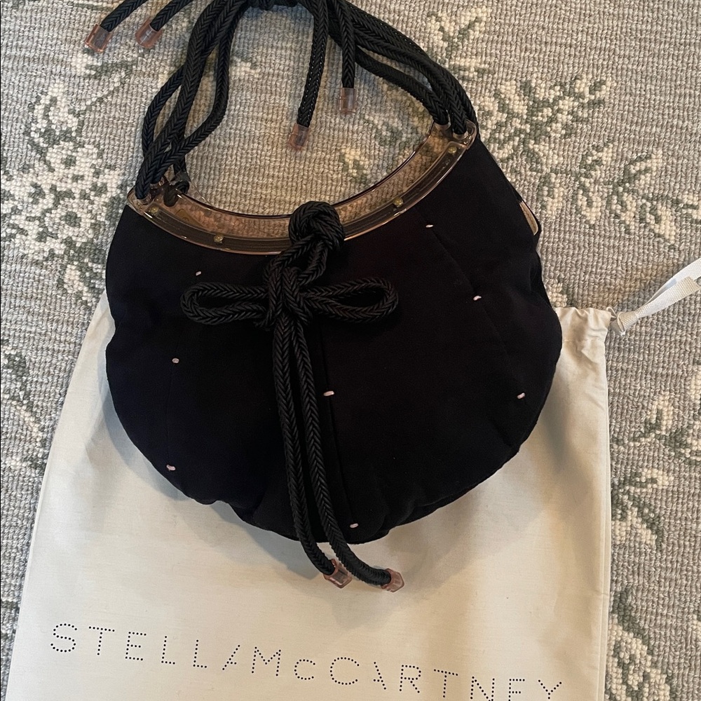 RARE Stella McCartney Black small Hobo Bag with pink acrylic , Rope Detail